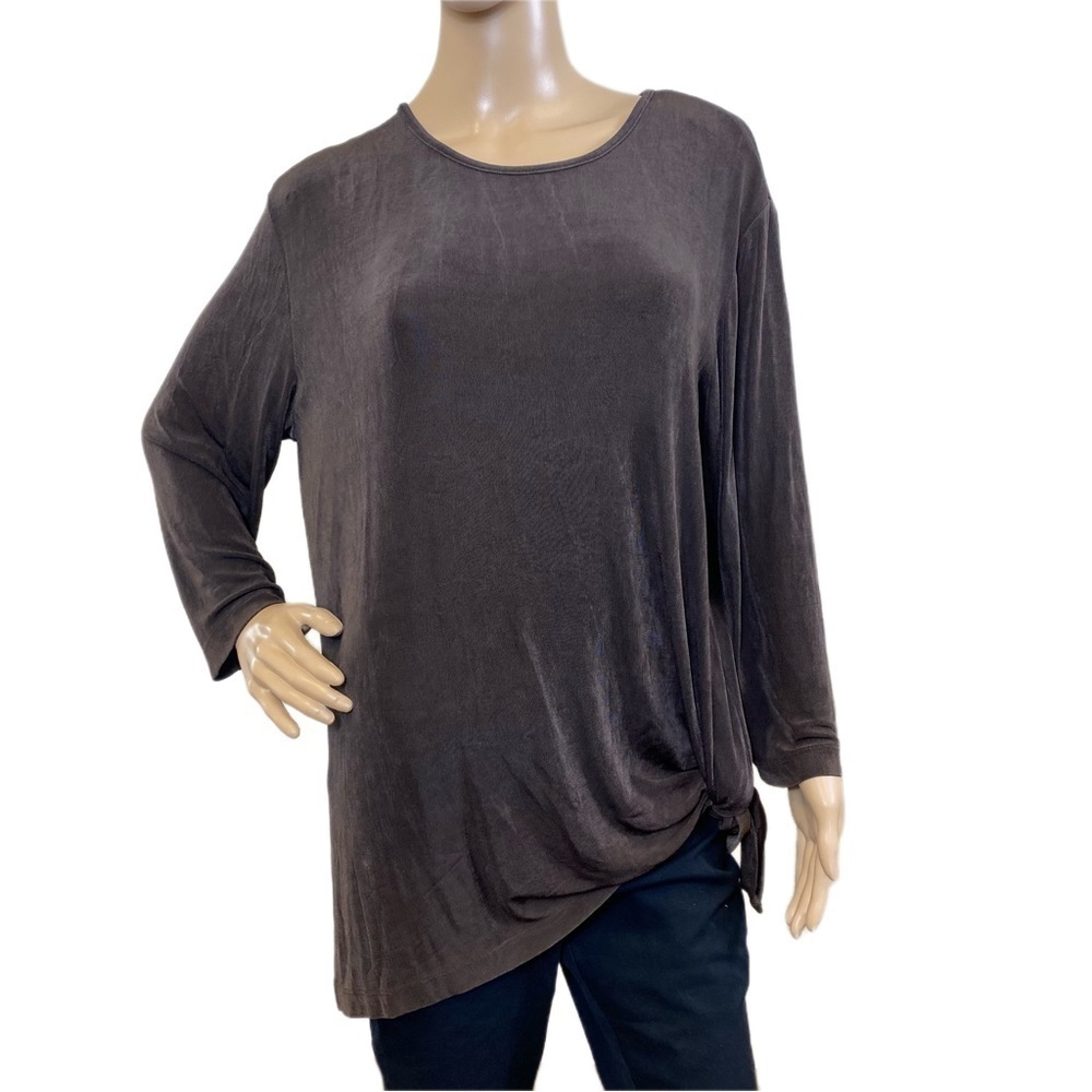 Chico's Travelers Size 3 Long Sleeve Blouse ties at front side bottom